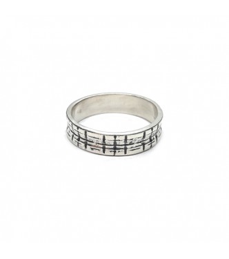 R002328 Handmade Sterling Silver Ring Patterned Band 6mm Wide Genuine Solid Stamped 925